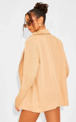 Taupe Woven Pinstripe Oversized Dad Blazer