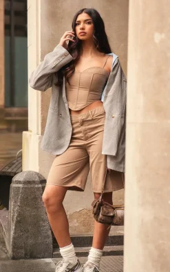 Taupe Woven Spaghetti Strap Sweetheart Corset