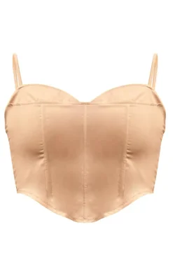 Taupe Woven Spaghetti Strap Sweetheart Corset