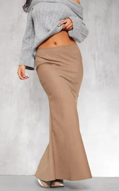 Taupe Woven Tailored Fishtail Maxi Skirt