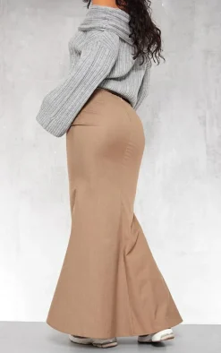 Taupe Woven Tailored Fishtail Maxi Skirt