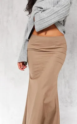 Taupe Woven Tailored Fishtail Maxi Skirt