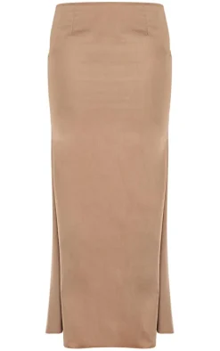 Taupe Woven Tailored Fishtail Maxi Skirt