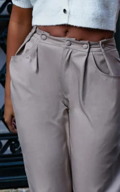 Taupe Woven Waistband Detail Tailored Straight Leg Pants