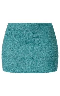 Teal Fuzzy Knit Low Rise Mini Skirt