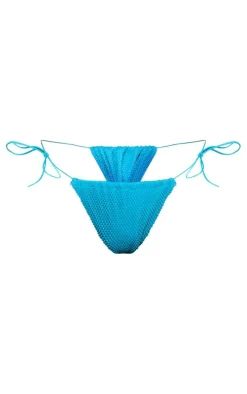 Teal Textured Tie Side Bikini Bottoms
