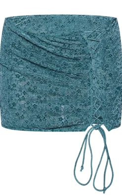 Teal Velvet Lace Mini Skirt