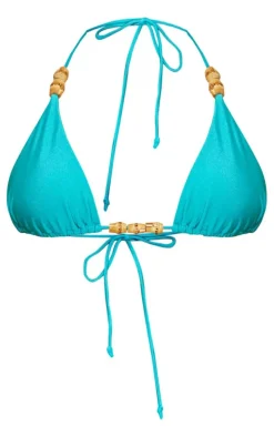 Teal Wooden Bead Triangle Bikini Top