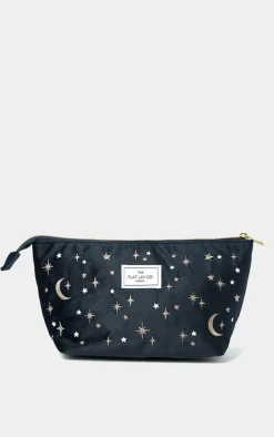 The Flat Lay Co. Essential Pouch Makeup Bag in Embroidered Celestial Blue Velvet