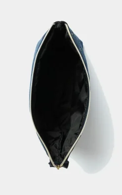 The Flat Lay Co. Essential Pouch Makeup Bag in Embroidered Celestial Blue Velvet