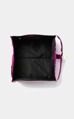 The Flat Lay Co. Open Flat Box Makeup Bag in Embroidered Daisy Plum Velvet