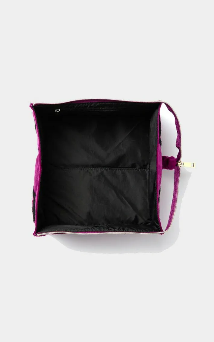 The Flat Lay Co. Open Flat Box Makeup Bag in Embroidered Daisy Plum Velvet
