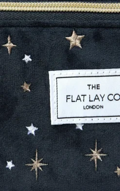 The Flat Lay Co. Open Flat Box Makeup Bag in Embroidered Celestial Blue Velvet