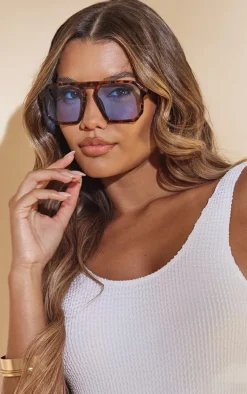 Tortoiseshell Blue Lens Aviator Sunglasses