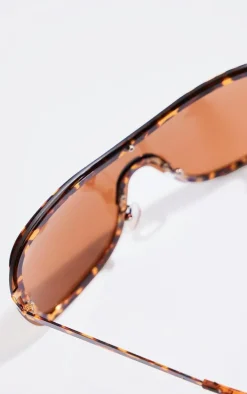 Tortoiseshell Metal Detailing Visor Sunglasses