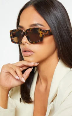 Tortoiseshell Rectangle Thick Frame Sunglasses