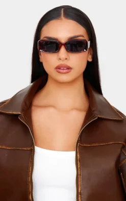 Tortoiseshell Rectangular Slim Frame Sunglasses