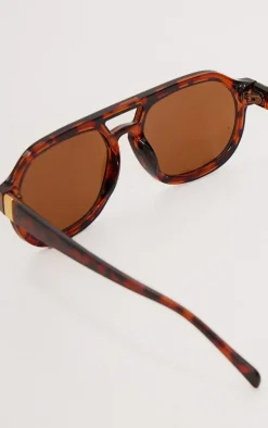 Tortoiseshell Round Frame Bar Aviator Sunglasses