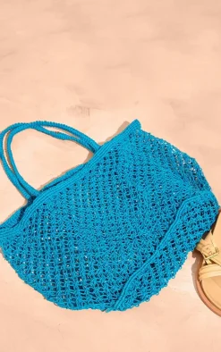 Turquoise Crochet Netted Beach Bag