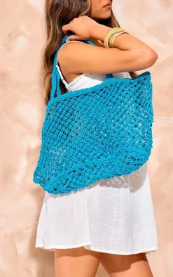 Turquoise Crochet Netted Beach Bag
