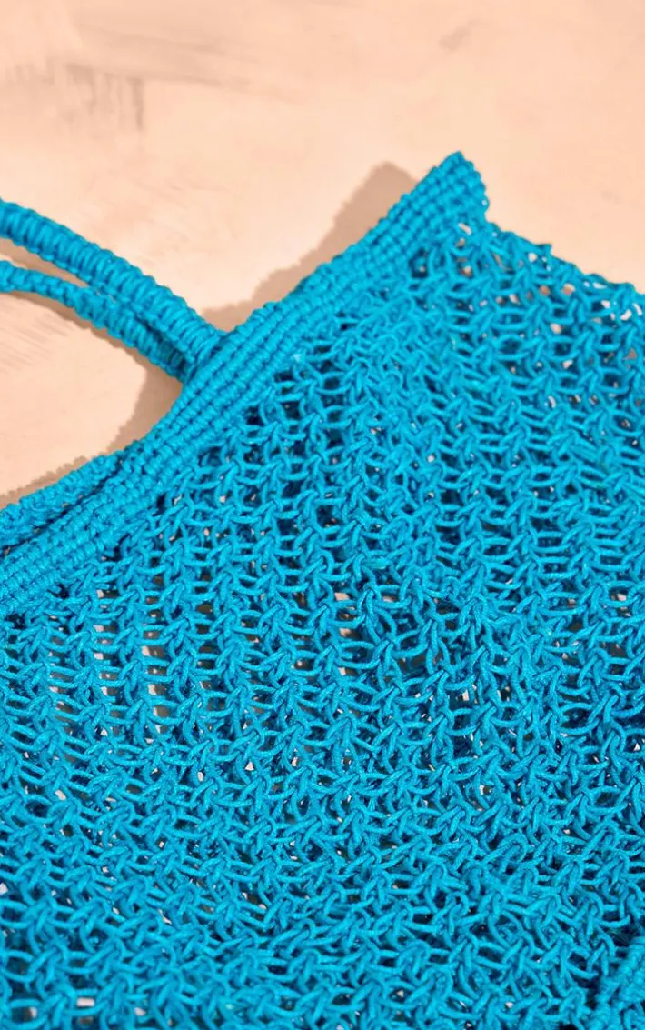 Turquoise Crochet Netted Beach Bag