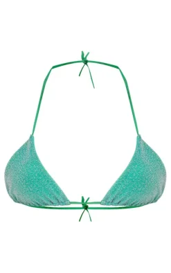 Turquoise Green Triangle Glitter Bikini Top