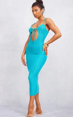 Turquoise Space Dye Knit Laddering Key Hole Maxi Dress