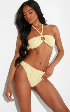 Vanilla Burnout Flower Towelling Ring Halter Neck Bikini Top