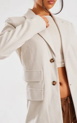 Vanilla Herringbone Detail Tailored Blazer