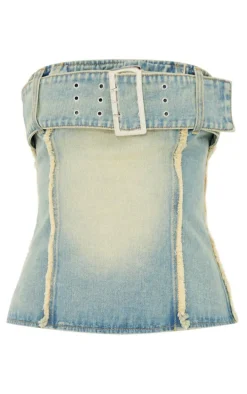 Vintage Bleach Wash Distressed Seam Bandeau Top