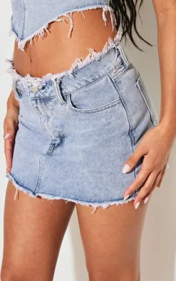 Vintage Bleach Wash Raw Hem Denim Mini Skirt
