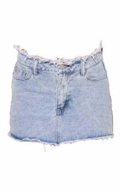 Vintage Bleach Wash Raw Hem Denim Mini Skirt