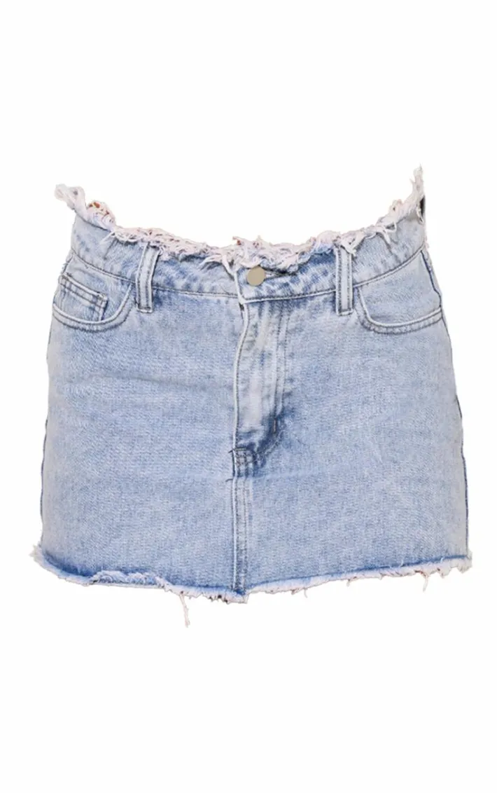 Vintage Bleach Wash Raw Hem Denim Mini Skirt
