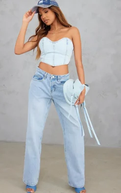 Vintage Bleach Wash Rigid Straight Leg Jeans