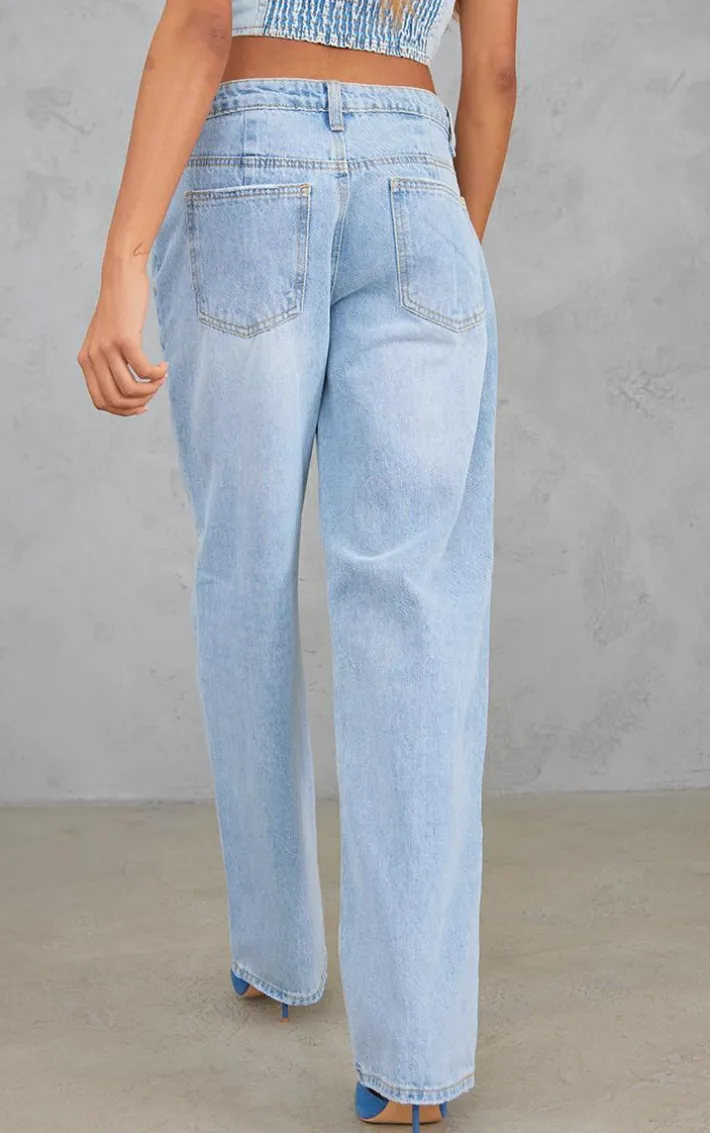 Vintage Bleach Wash Rigid Straight Leg Jeans