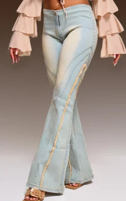 Vintage Distressed Seam Flared Jeans