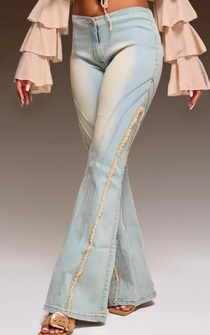 Vintage Distressed Seam Flared Jeans