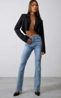 Vintage Light Wash Lyocell Stretch Mid Rise Slim Flared Jeans