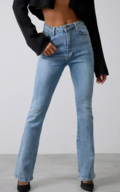 Vintage Light Wash Lyocell Stretch Mid Rise Slim Flared Jeans