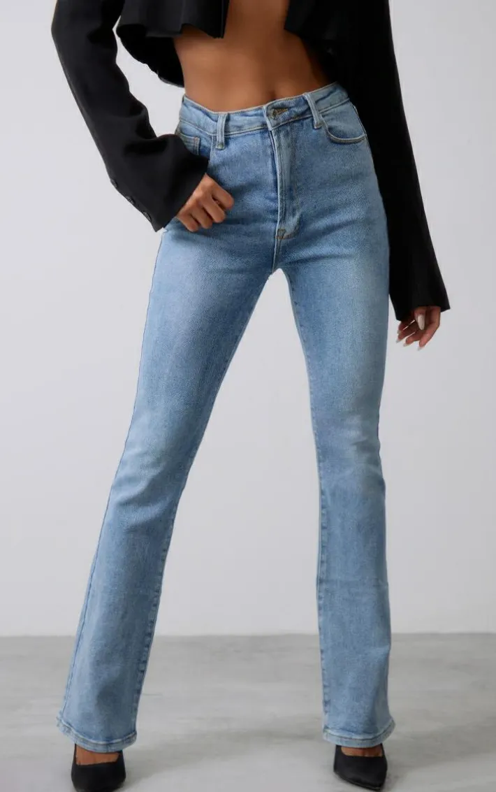 Vintage Light Wash Lyocell Stretch Mid Rise Slim Flared Jeans