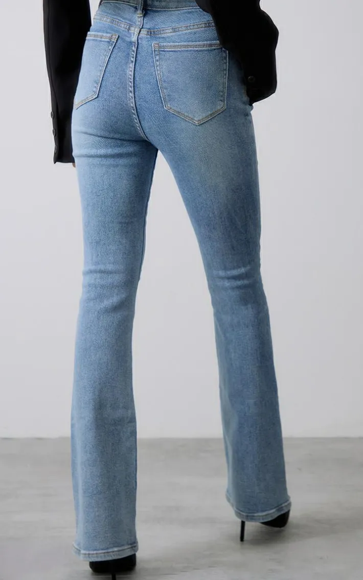 Vintage Light Wash Lyocell Stretch Mid Rise Slim Flared Jeans