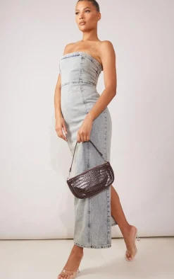 Vintage Mid Wash Denim Bandeau Maxi Dress