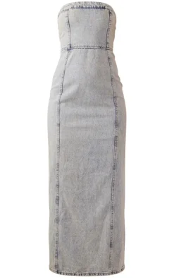 Vintage Mid Wash Denim Bandeau Maxi Dress