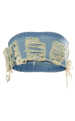 Vintage Mid Wash Distressed Denim Bandeau Top