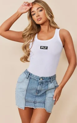 Vintage Mid Wash Panel Denim Mini Skirt