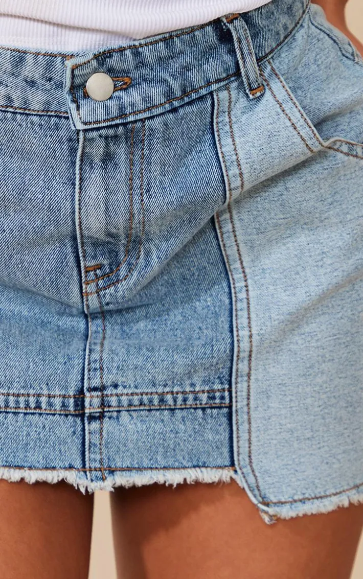 Vintage Mid Wash Panel Denim Mini Skirt