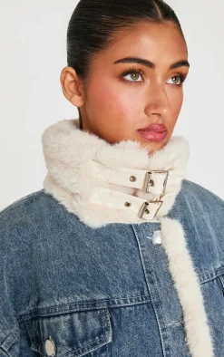 Vintage Soft Faux Fur Aviator Style Denim Jacket