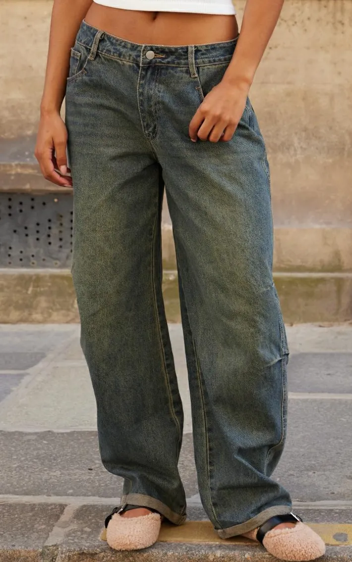 Vintage Turn Up Hem Barrel Style Jeans