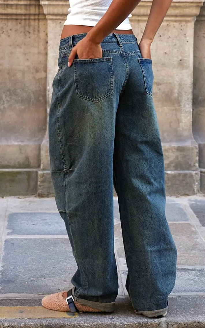 Vintage Turn Up Hem Barrel Style Jeans
