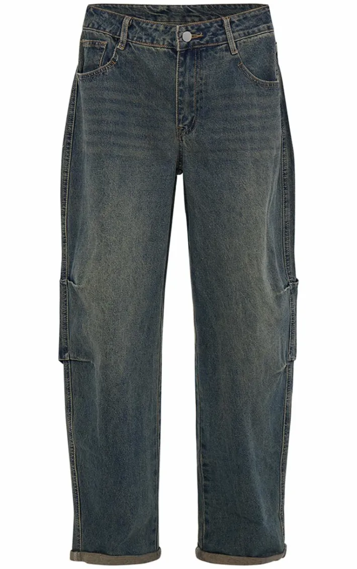 Vintage Turn Up Hem Barrel Style Jeans